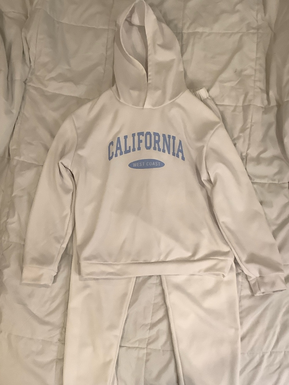 Cream Sweatpants with Light Blue "California" Graphic